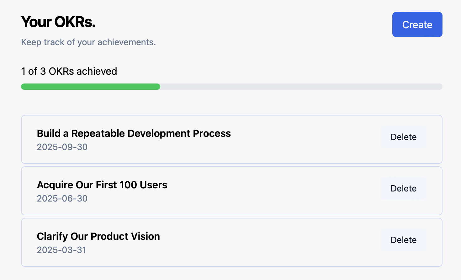 Screenshot of the Goalkeepr OKR dashboard